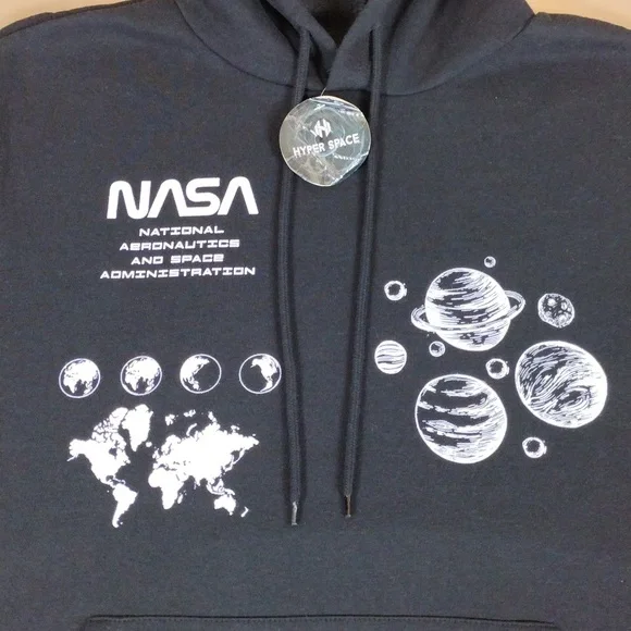NWT Hyper Space NASA Casual Pullover Cotton Streetwear Black Graphic Hoodie - Picture 14 of 16